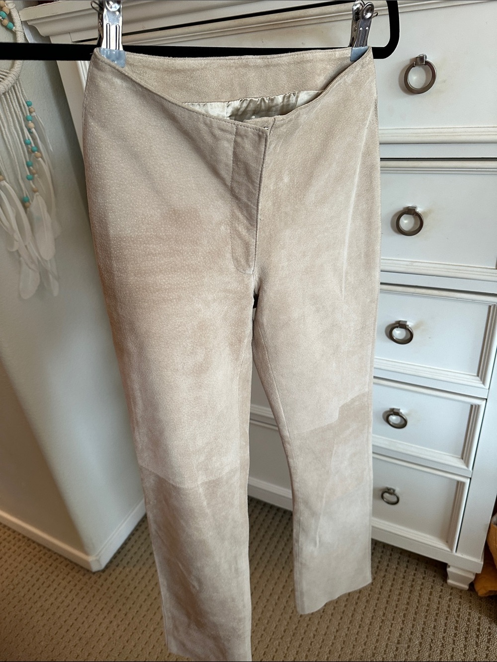 Vintage Bebe 100% Genuine Suede Leather Taupe Minimalist Pants XS 0 EUC